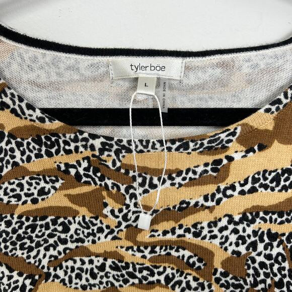 Tyler Boe Cotton Cashmere Tiger & Leopard Capelet Sweater Womens Large Brown - Picture 4 of 8